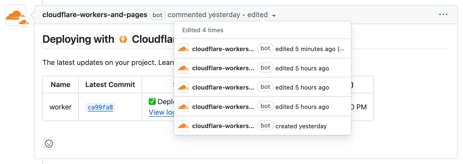 GitHub pull request comment history